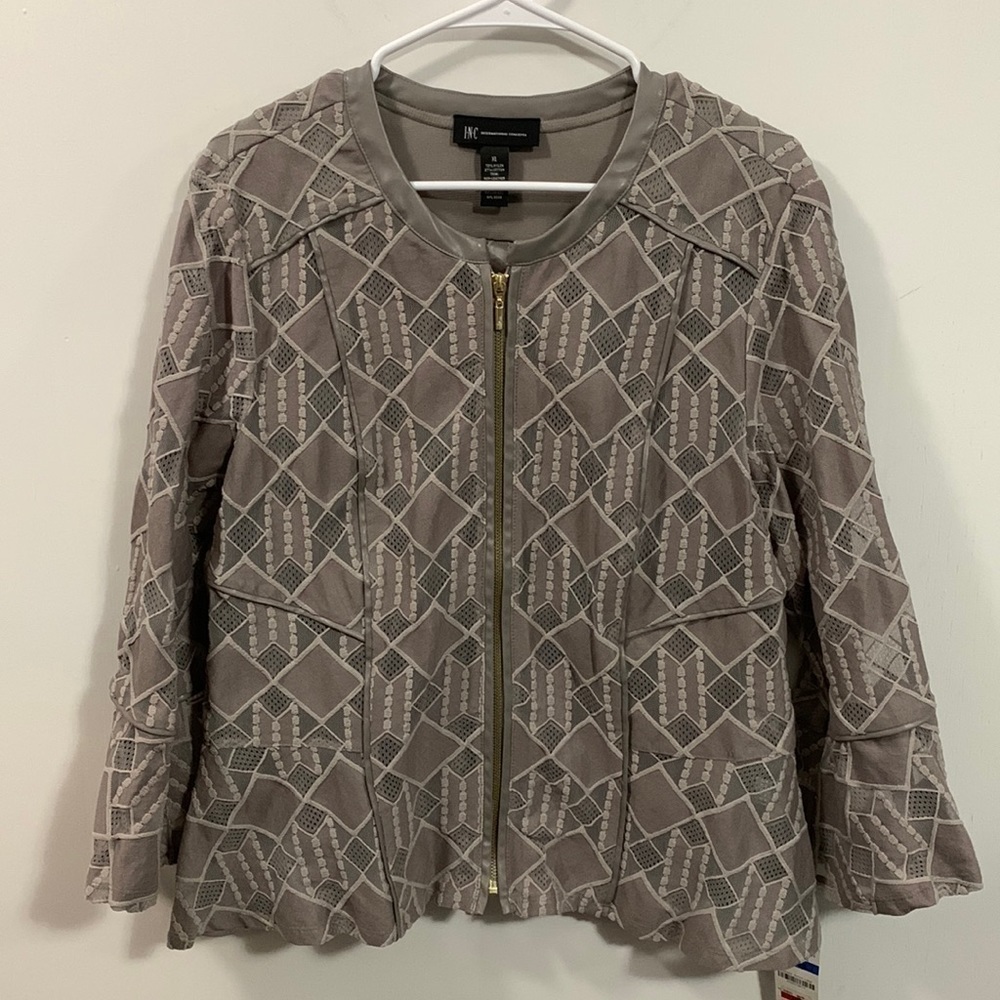 INC International Concepts Jacket with triangles embroidery & sheer areas Sz XL